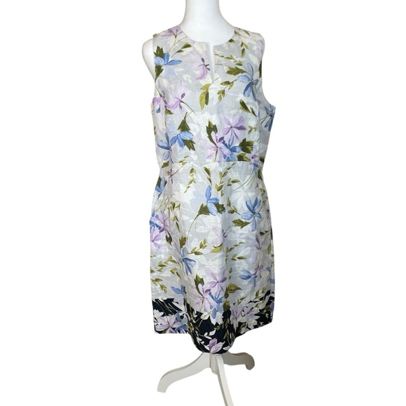 J. Jill Love Linen Floral Sleeveless Shift Dress V-Neck Medium Wedding Guest EUC - Picture 2 of 13